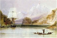 HMS BEAGLE AT TIERRA DEL FUEGO, PAINTED BY CONRAD MARTENS, SHIP’S ARTIST (1831-1836).jpg